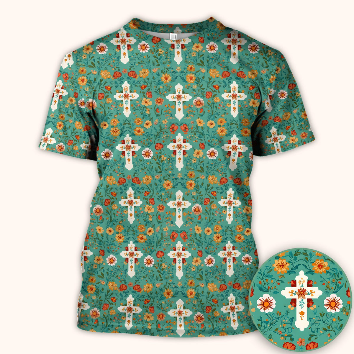 Christian Faith Floral Cross Nurse Scrub Top