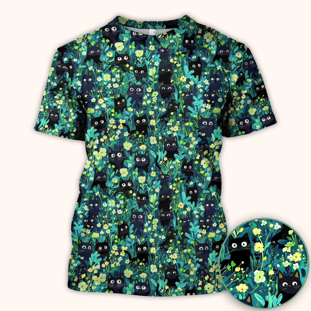 Black Cat Floral Nurse Scrub Top