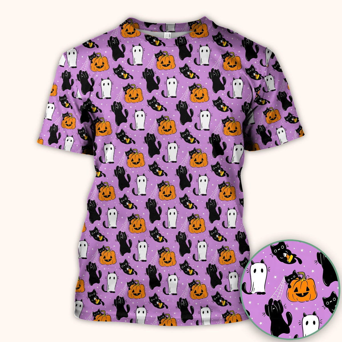 Purple Halloween Black Cat Nurse Scrub Top