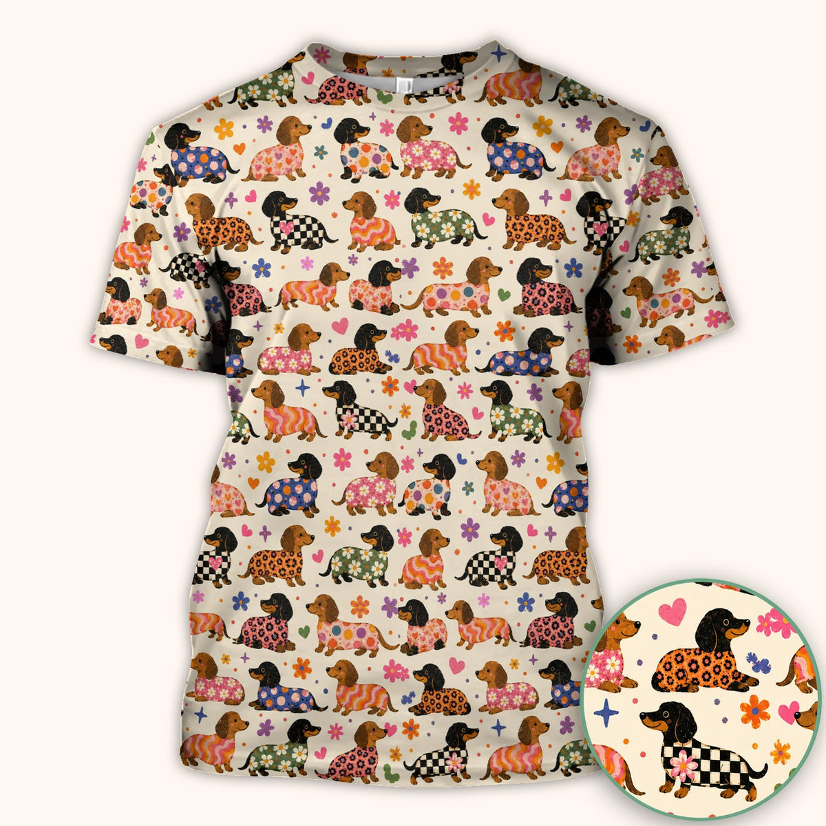 Floral Dachshund Print Nurse Scrub Top