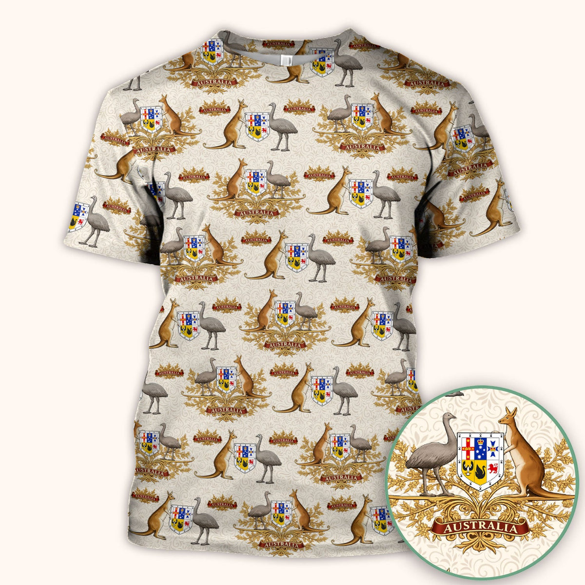 Australian Kangaroo Emu Crest Pattern Scrub Top, Comfortable Scrubs for Nurses
