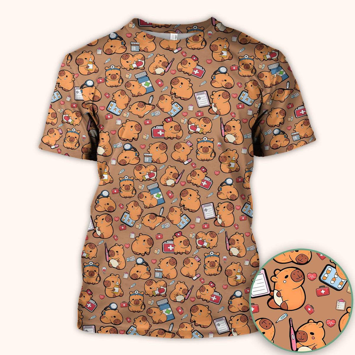 Capybara Stethoscope Medical Tools Nurse Scrub Top