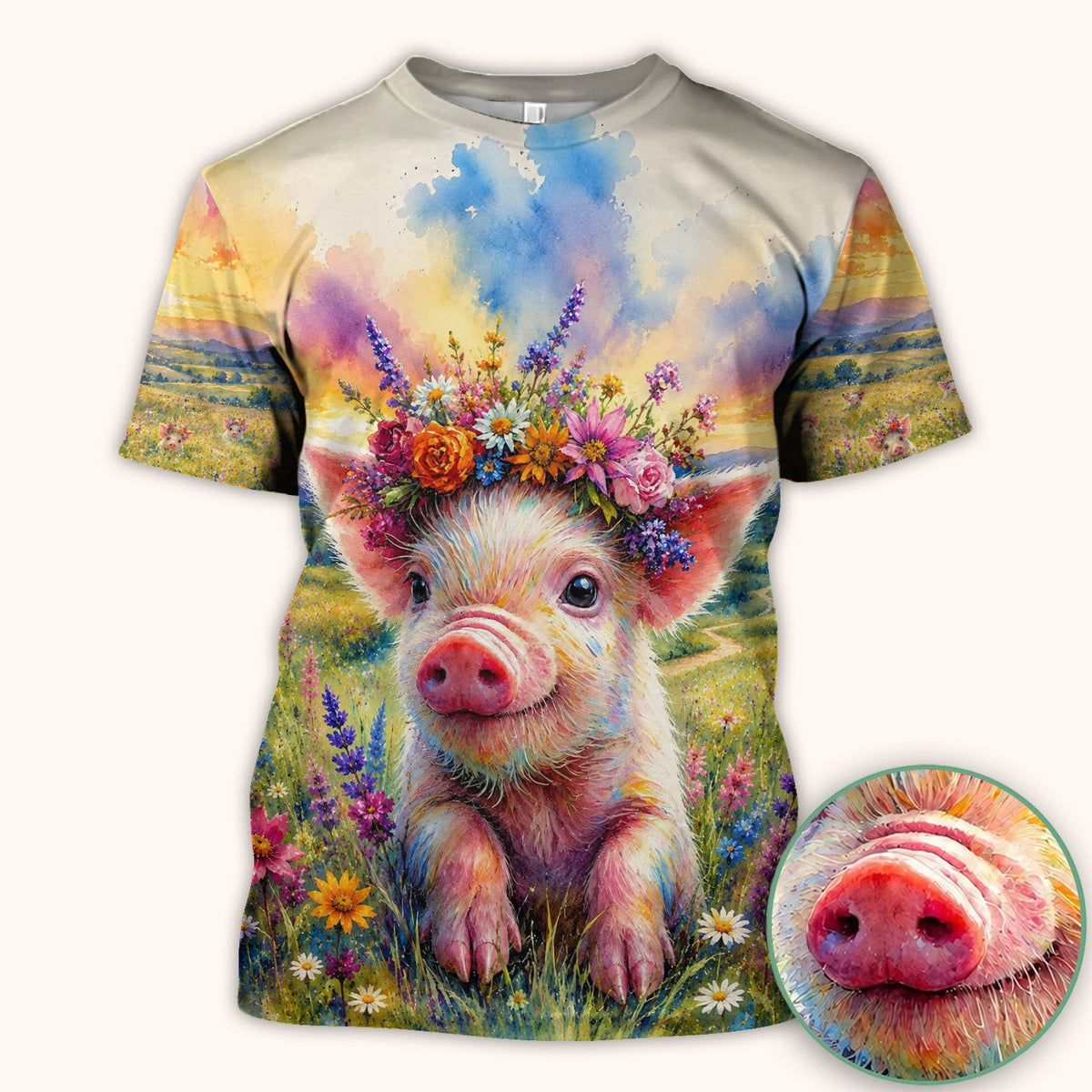 Floral Piglet Nurse Scrub Top