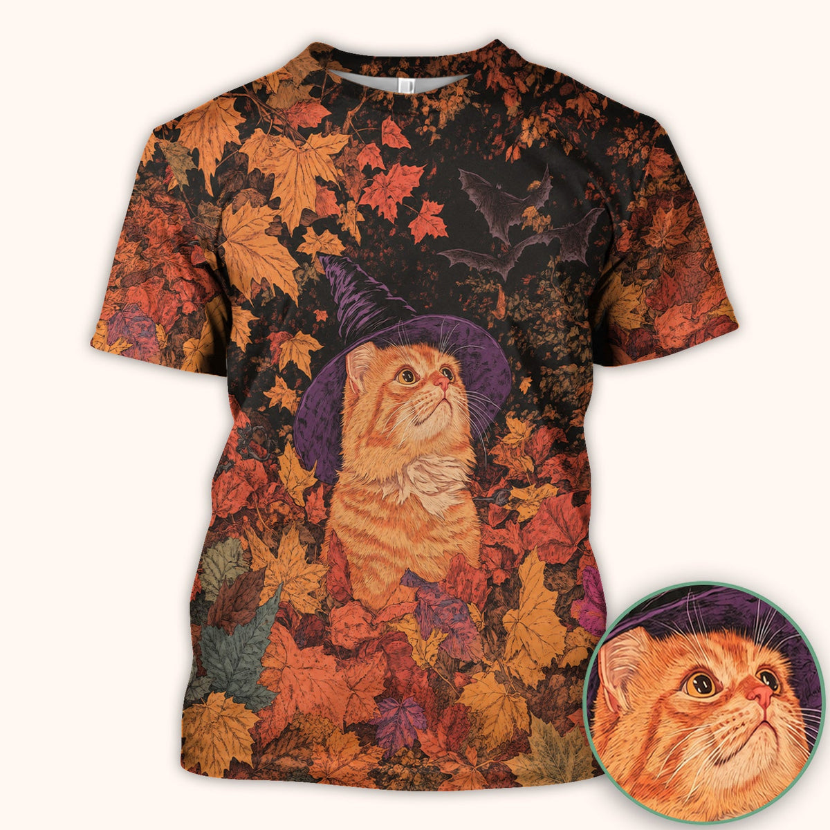Autumn Cat Fall Leaves Nurse Scrub Top