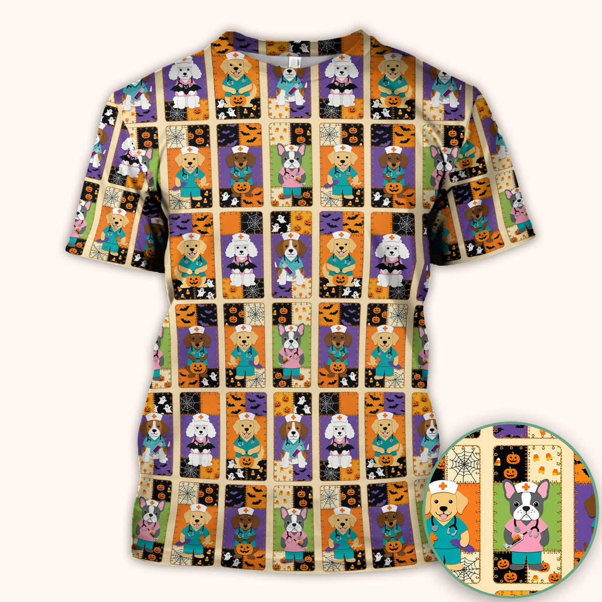 Spooky Dog Veterinary Nurse Scrub Top