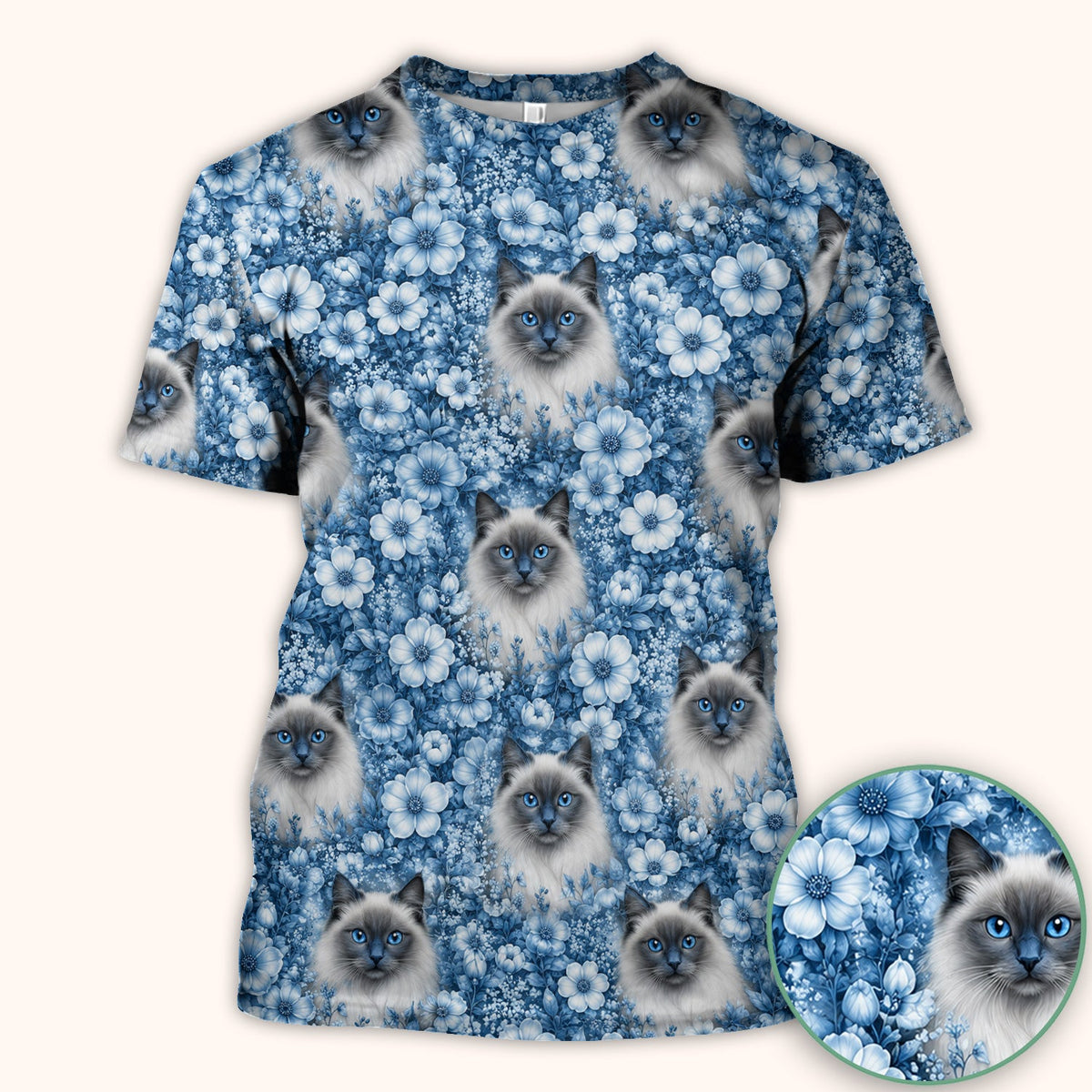 Blue Floral Ragdoll Cat Nurse Scrub Top