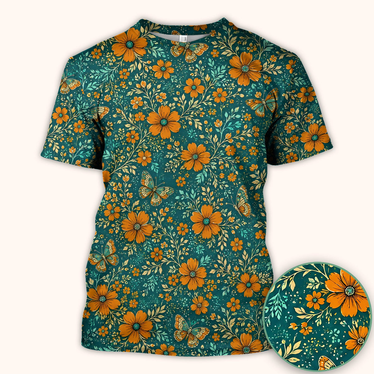 Orange Floral Butterfly Vine Nurse Scrub Top