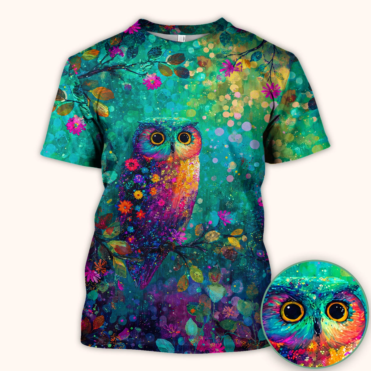 Colorful Owl Forest Nurse Scrub Top
