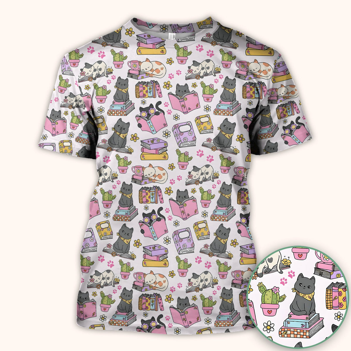 Cat Book Cactus Nurse Scrub Top