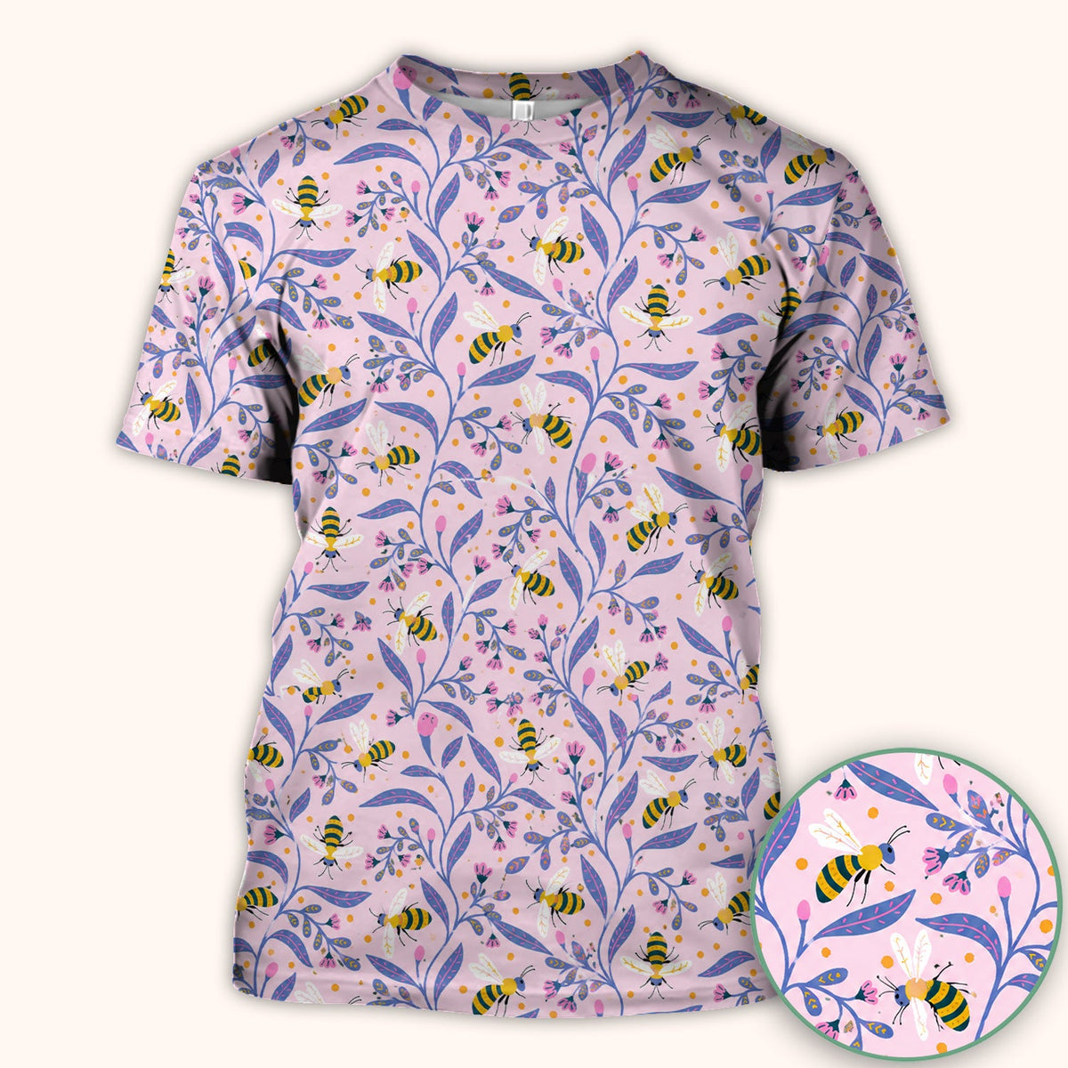 Cute Bumble Bee Floral Nurse Scrub Top