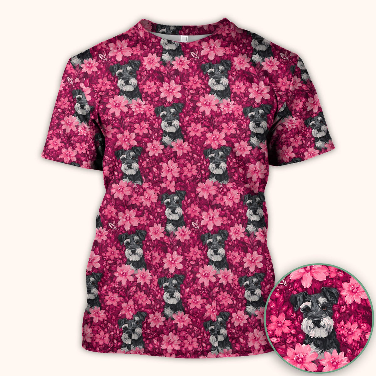 Pink Floral Schnauzer Nurse Scrub Top