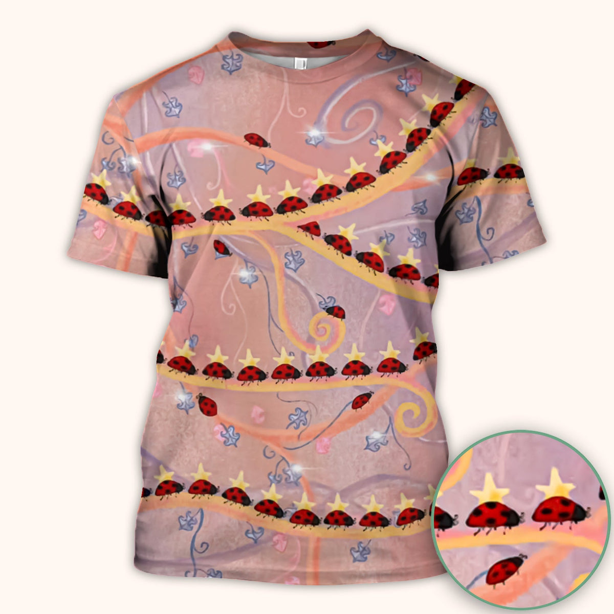 Ladybug Star Vine Swirl Nurse Scrub Top