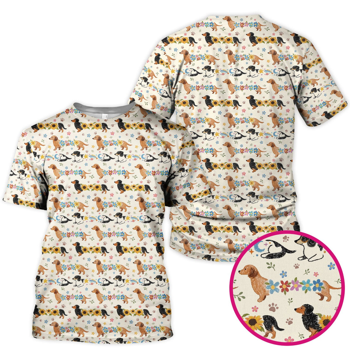 Floral Wiener Dog Nurse Scrub Top
