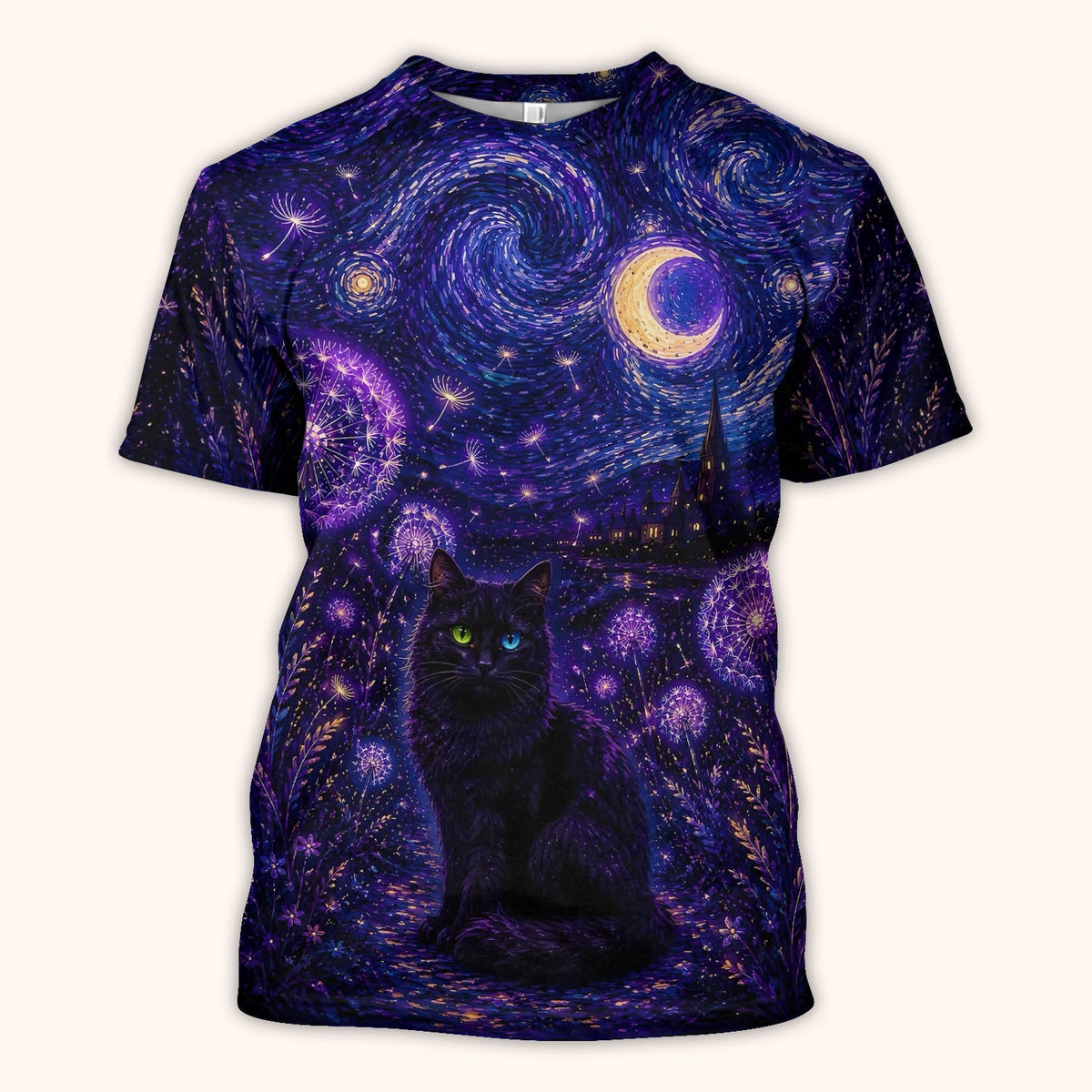 Mystical Black Cat Starry Night Nurse Scrub Top