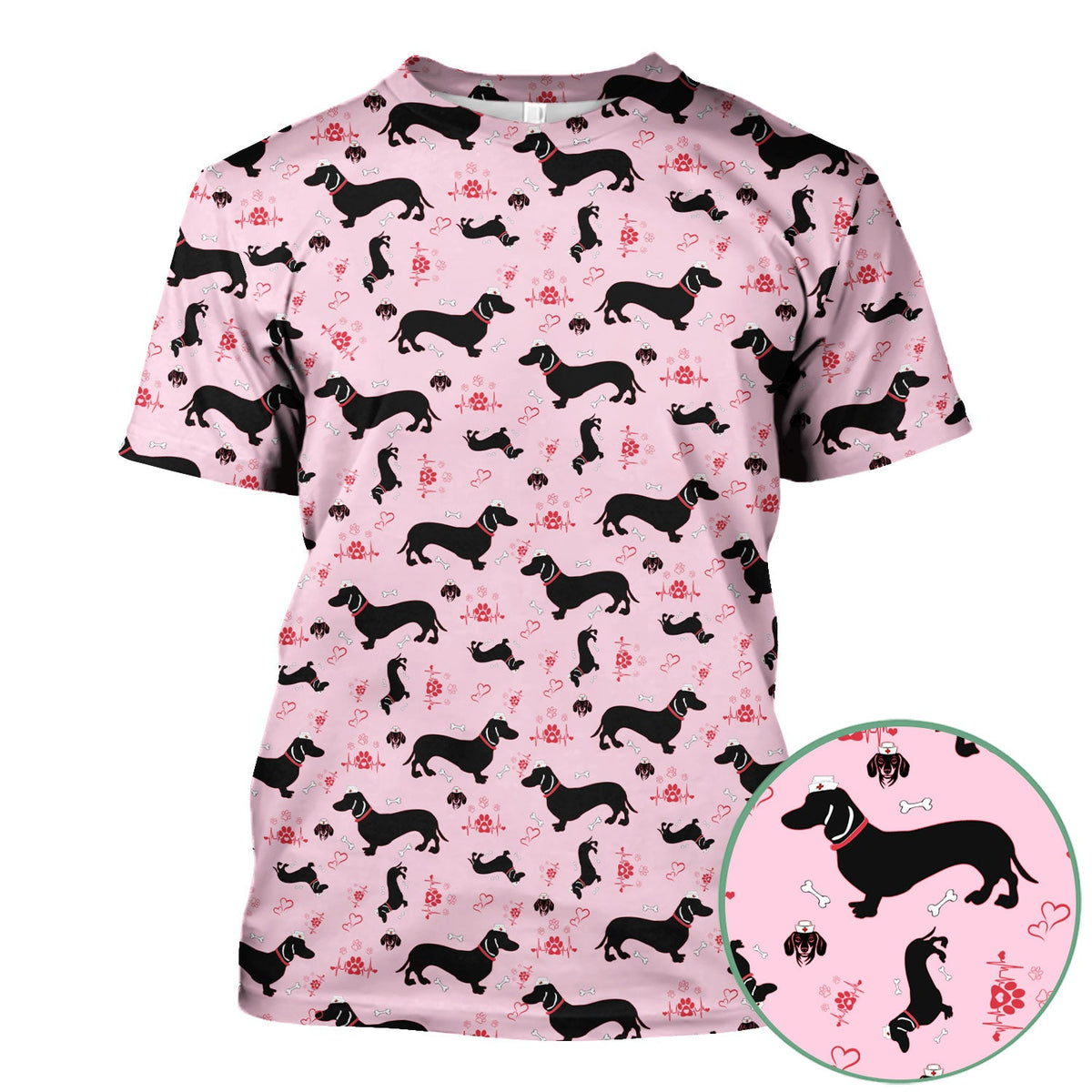 Dachshund Scrub Top - Cute Dog Print Scrubs for Women, Men Multi Color - Animal Scrub Shirt Gift for Nurse, CNA, RN, Doctor