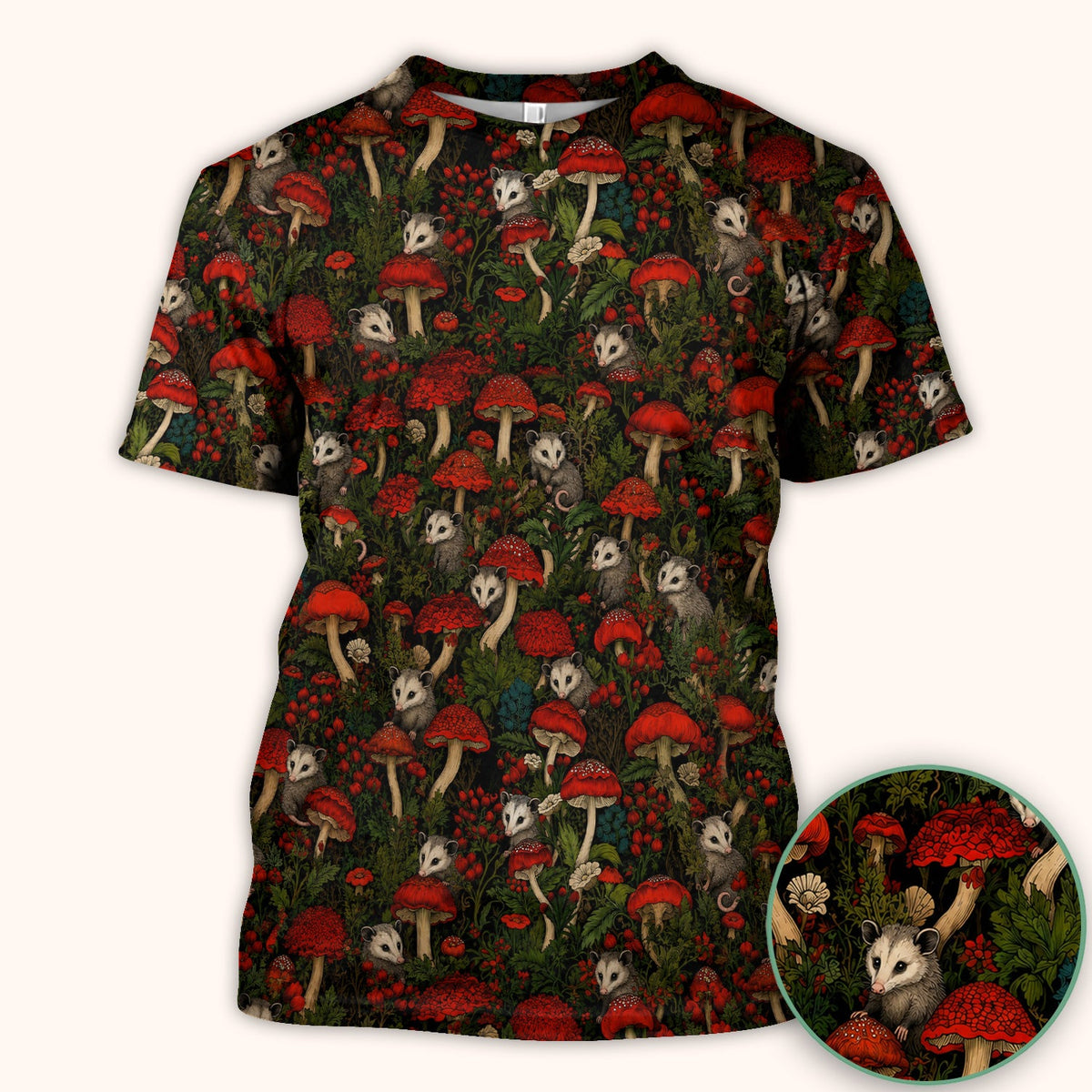 Woodland Opossum Red Mushroom Nurse Scrub Top
