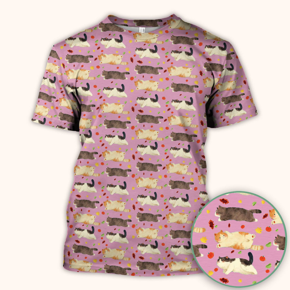 Chubby Cat Autumn Leaves Nurse Scrub Top