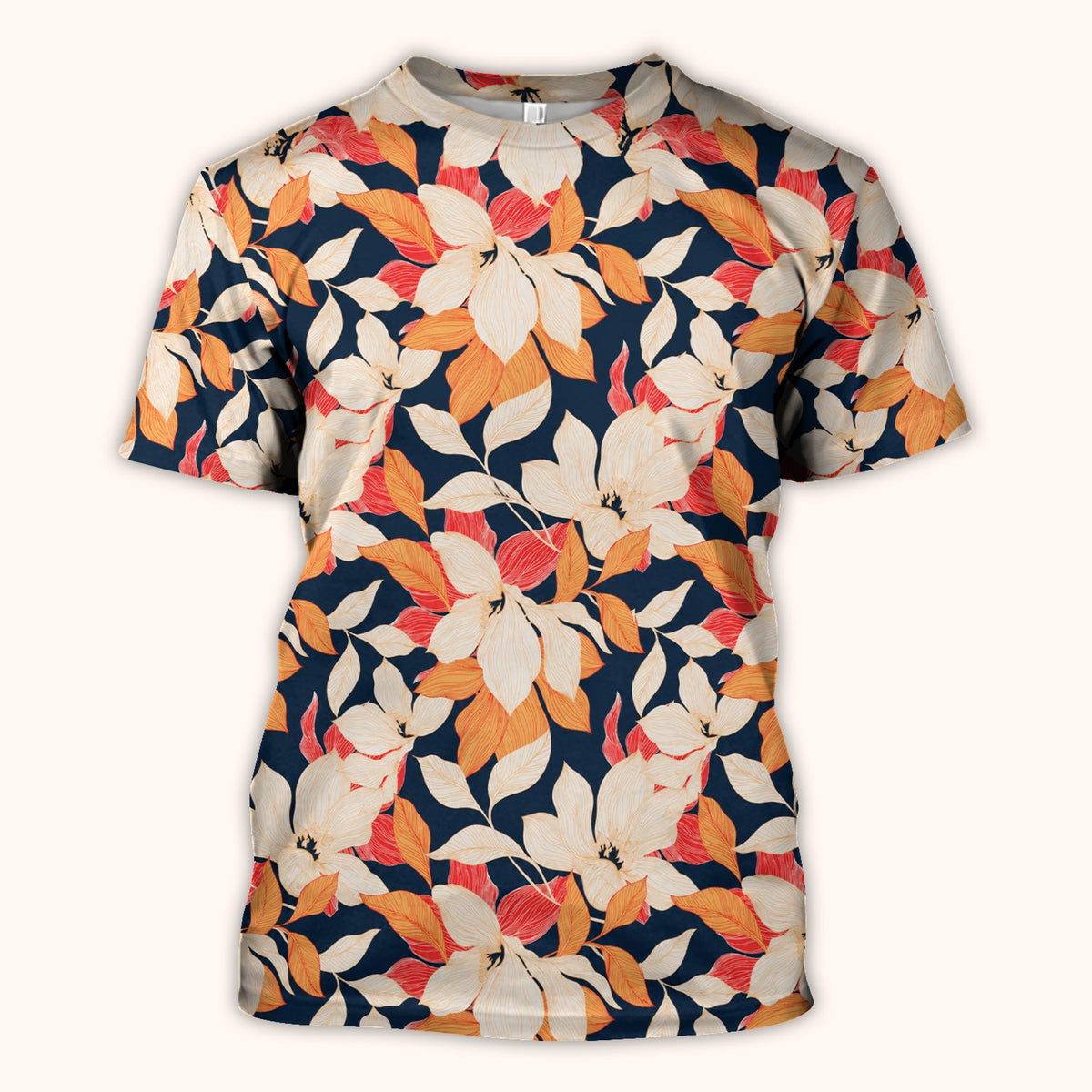 Elegant Ivory Lily Leaves Nurse Scrub Top