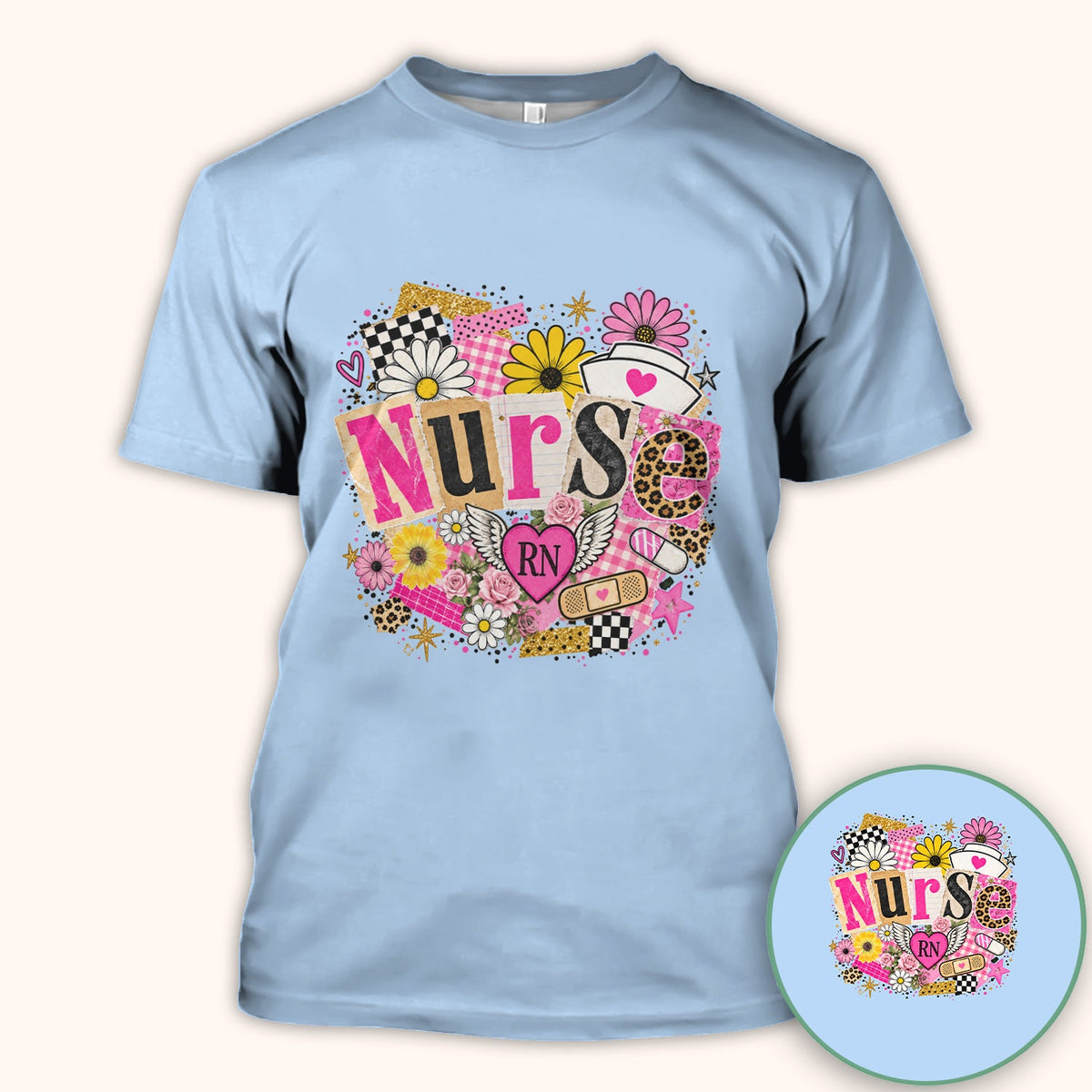 Nurse RN Floral Collage Shirt
