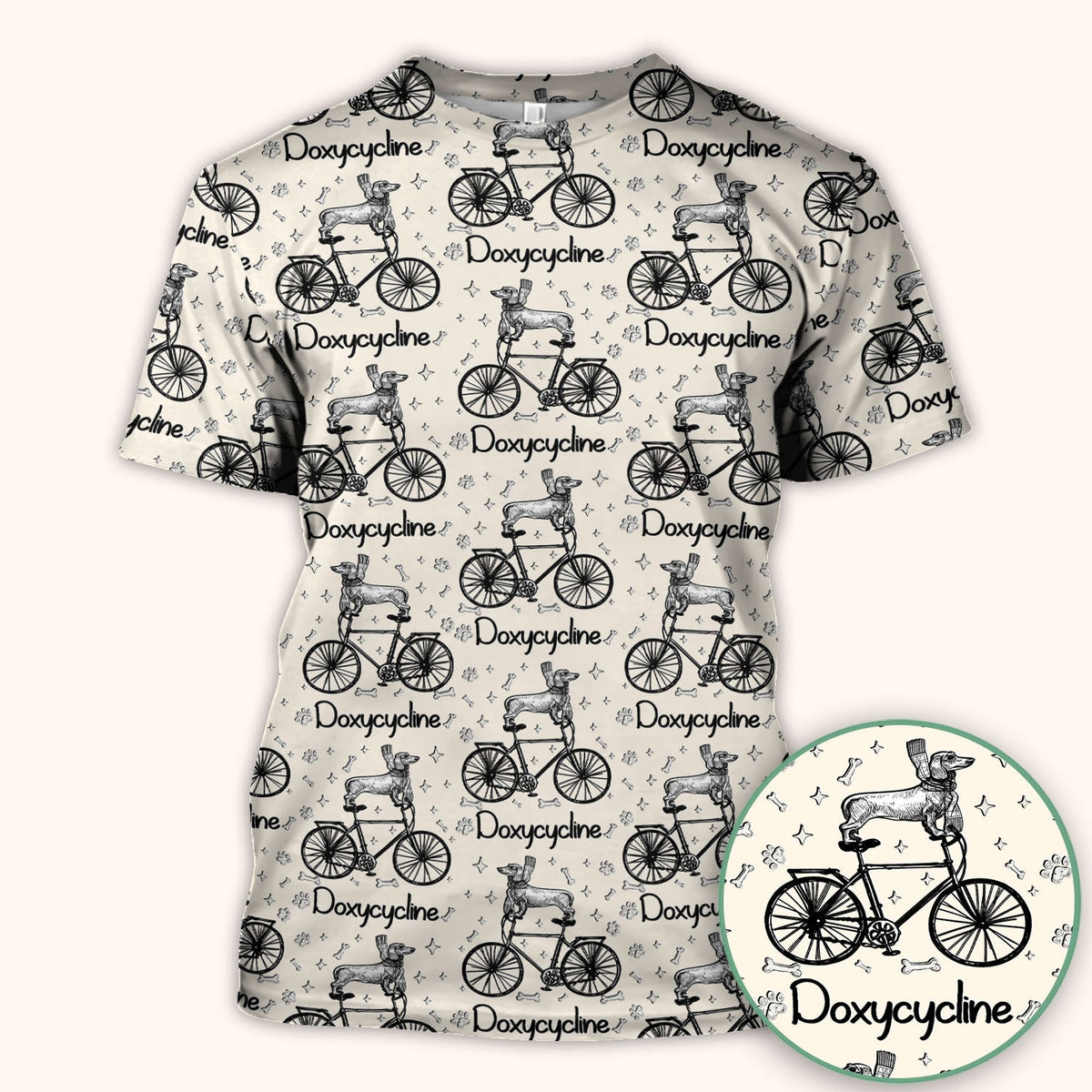 Funny Doxycycline Dog Bicycle Print Scrub Top, Comfortable Scrubs for Nurses