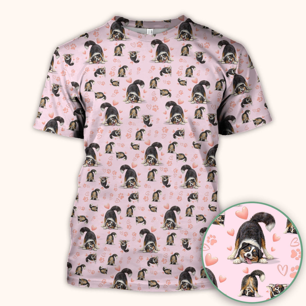 Playful Dog Heart Medical Print Scrub Top, Breathable Fabrics Nursing Uniform