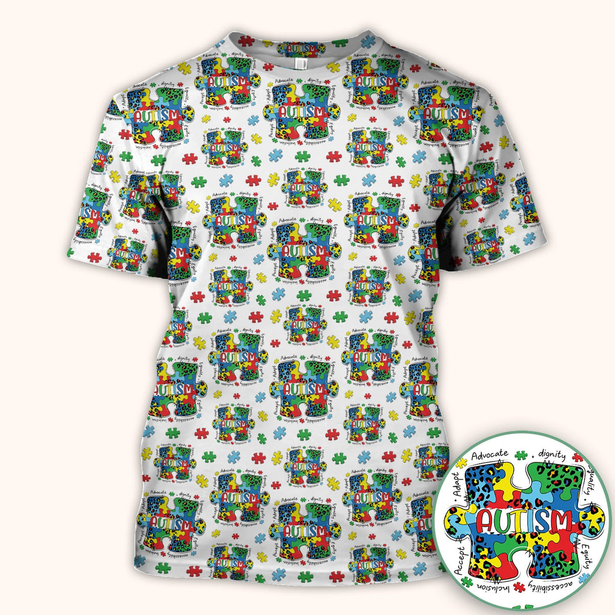 Autism Awareness Puzzle Black White Nurse Scrub Top