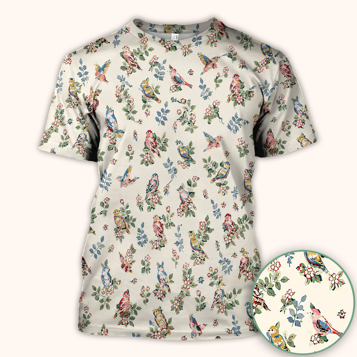 Vintage Birds Blossom Nurse Scrub Top