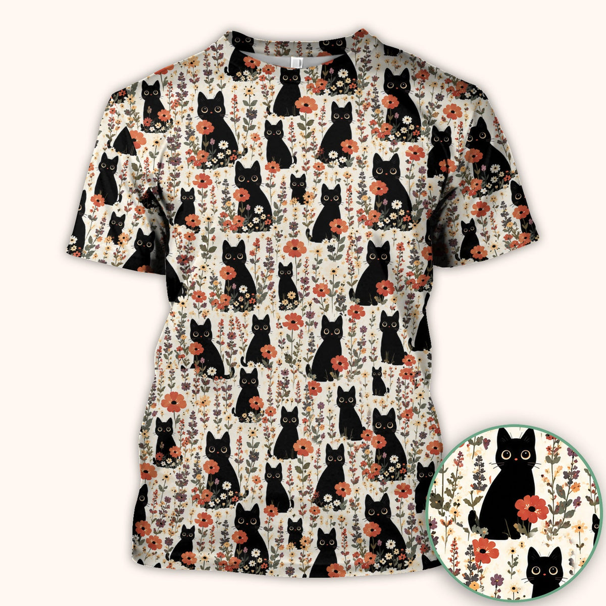 Cute Black Cat Wildflower Nurse Scrub Top