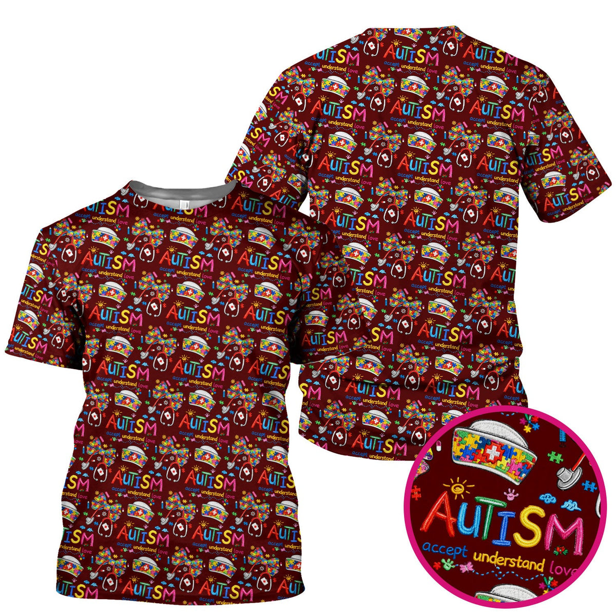 Autism Awareness Accept Understand Love Nurse Scrub Top