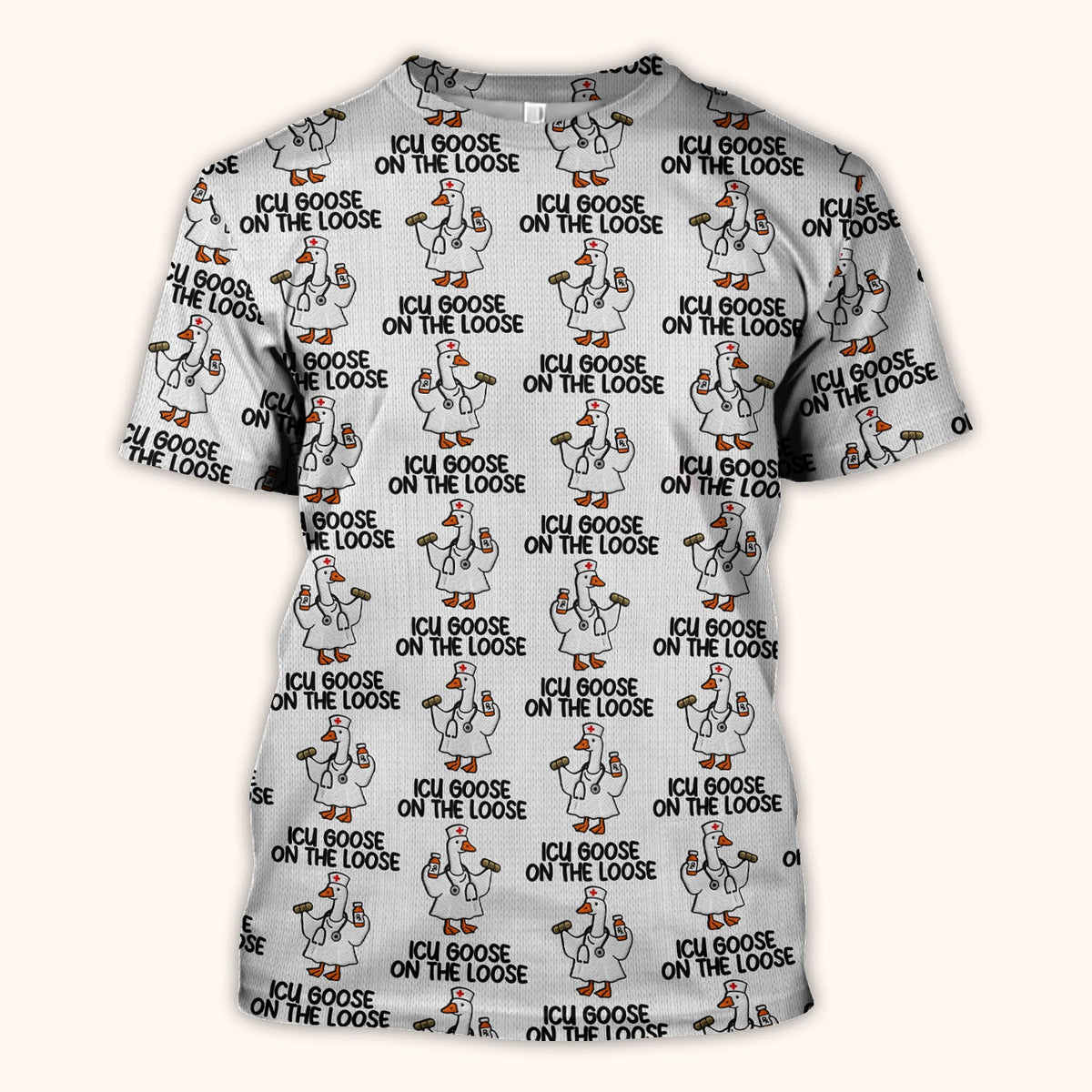 Funny ICU Goose On The Loose Nurse Pattern Scrub Top, Comfortable Scrubs For Nurses