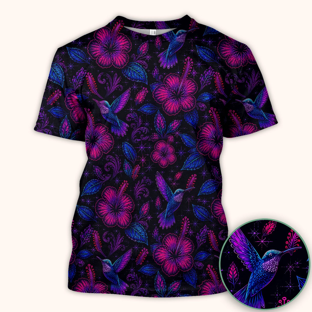 Tropical Hummingbird Hibiscus Floral Nurse Scrub Top