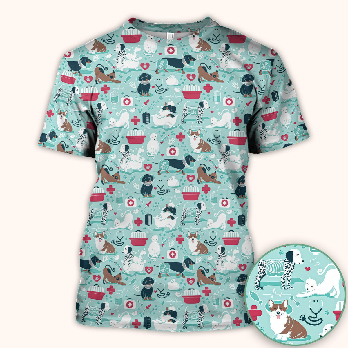 Dogs Veterinary Tools Nurse Scrub Top