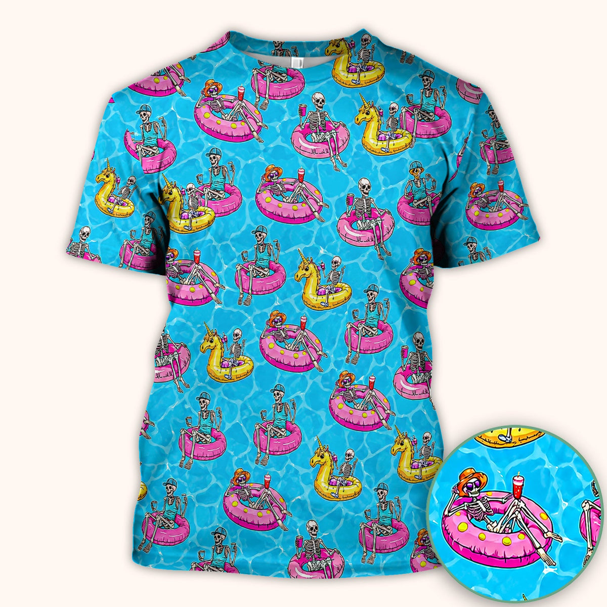 Summerween Skeleton Pool Float Nurse Scrub Top