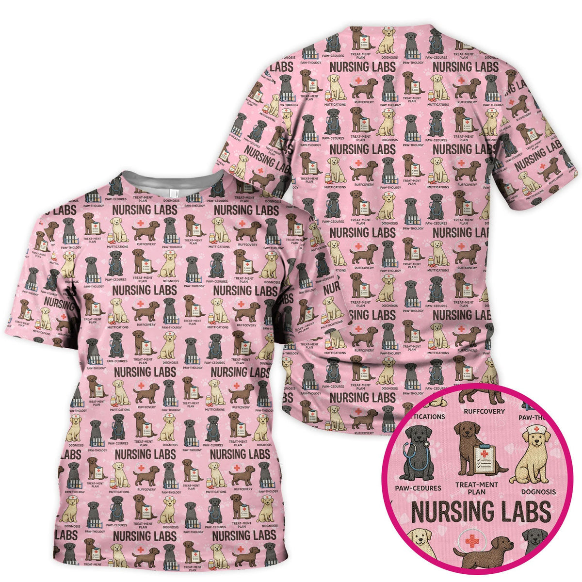 Playful Nursing Labs Dog Pattern Scrub Top, Comfortable Scrubs for Nurses