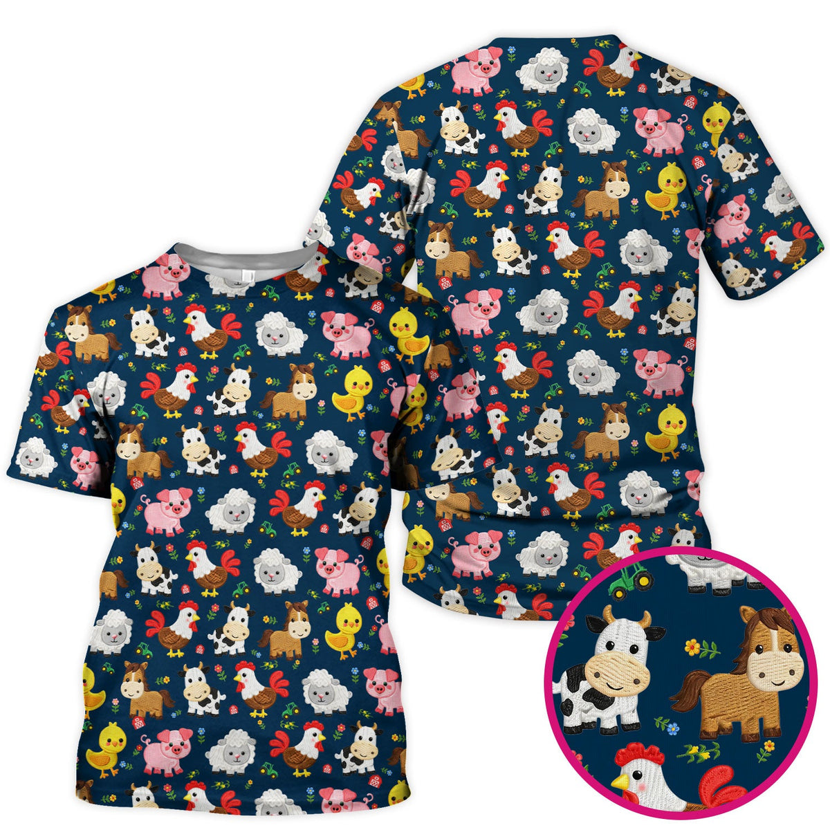 Cartoon Farm Animal Nurse Scrub Top