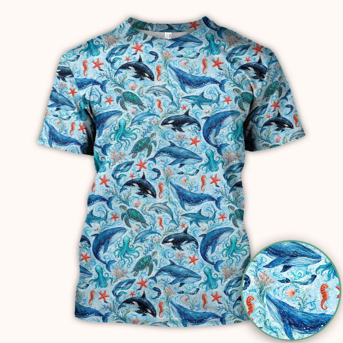 Watercolor Ocean Wildlife Scene Nurse Scrub Top