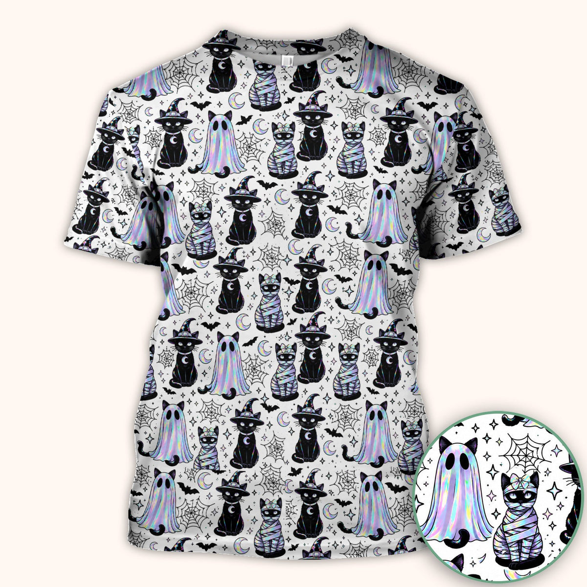 Ghost Witch Cat Nurse Scrub Top - Halloween Gift