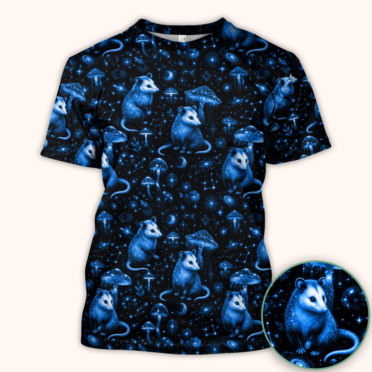 Celestial Blue Opossum Mushroom Nurse Scrub Top