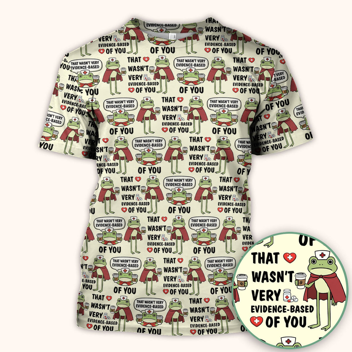 Funny Frog Nurse Quote Medical Pattern Scrub Top, Breathable Fabrics Nursing Uniform