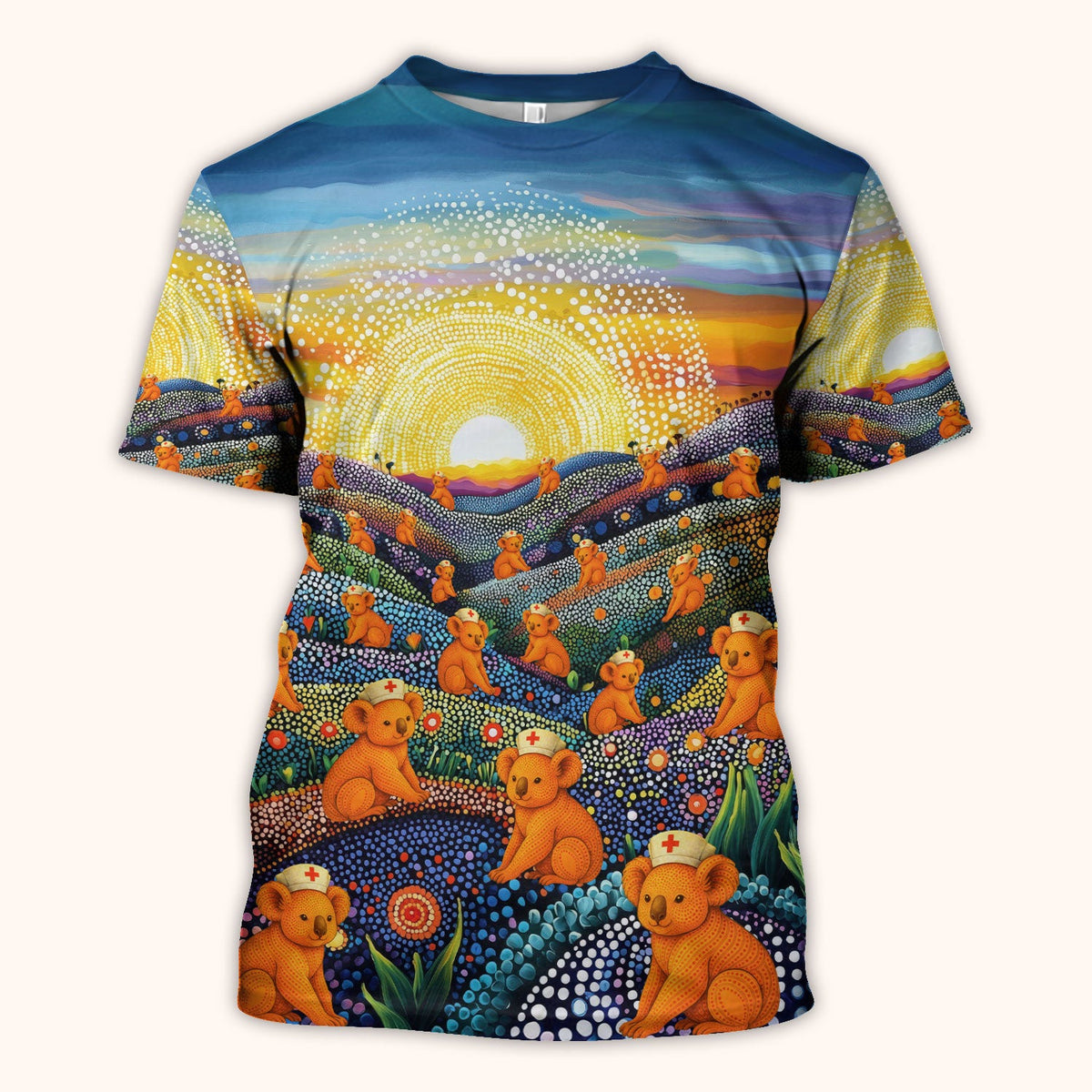 Australian Koala Dot Art Nurse Scrub Top - Women V-Neck Shirt