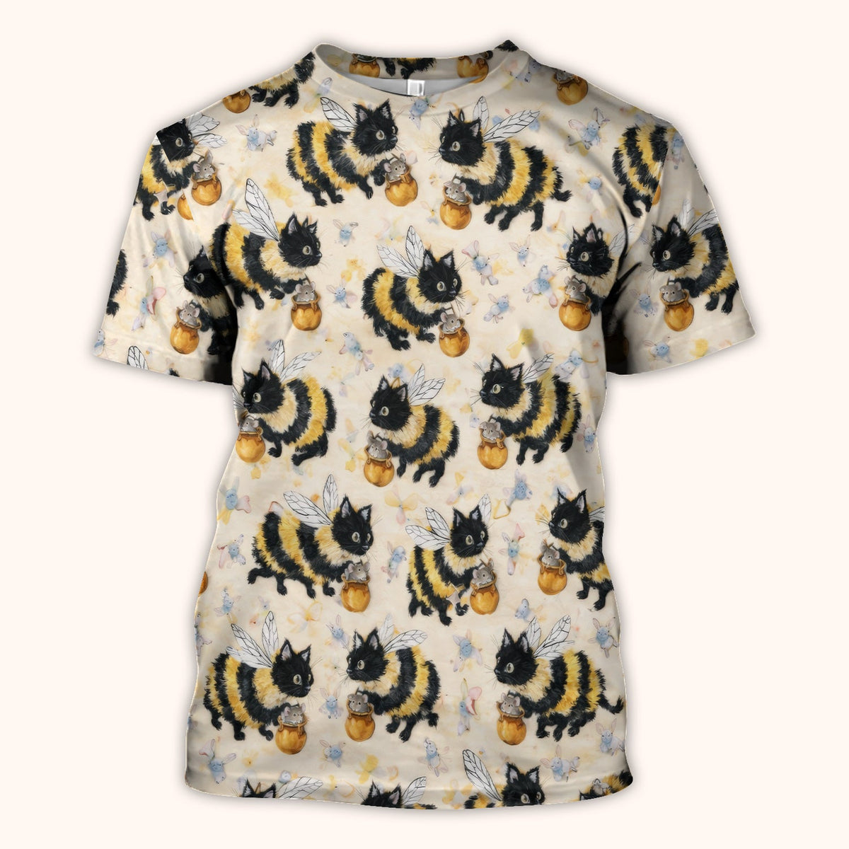 Adorable Nurse Bumblebee Cat Honey Jar Winged Pattern Scrub Top, Comfortable Scrubs for Nurses