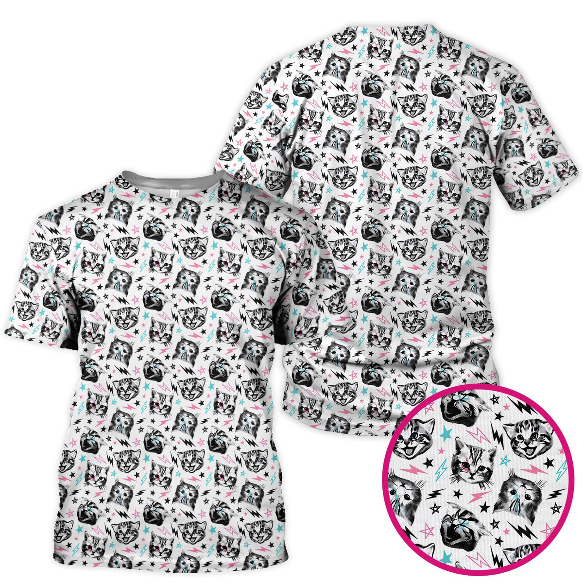 Cat Faces Lightning Nurse Scrub Top