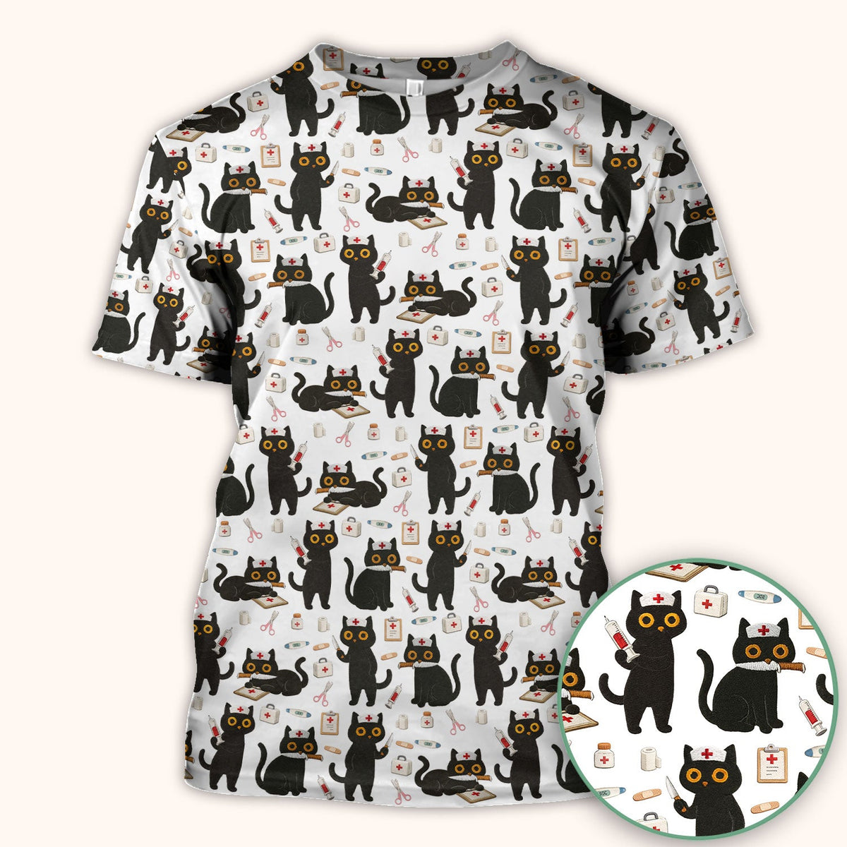 Cute Black Cat Nurse Scrub Top