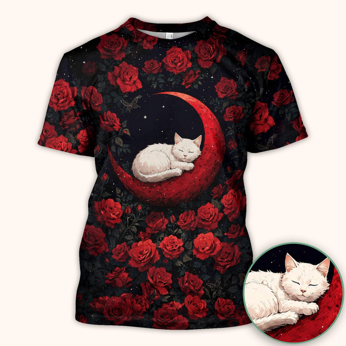 Gothic Red Moon Cat Nurse Scrub Top