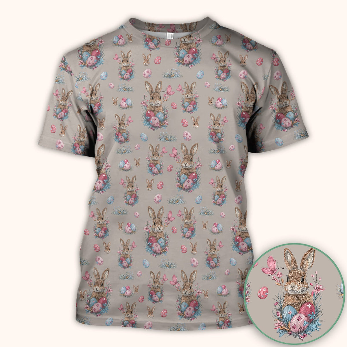 Pastel Easter Bunny Nest Pattern Scrub Top, Comfortable Scrubs for Nurses