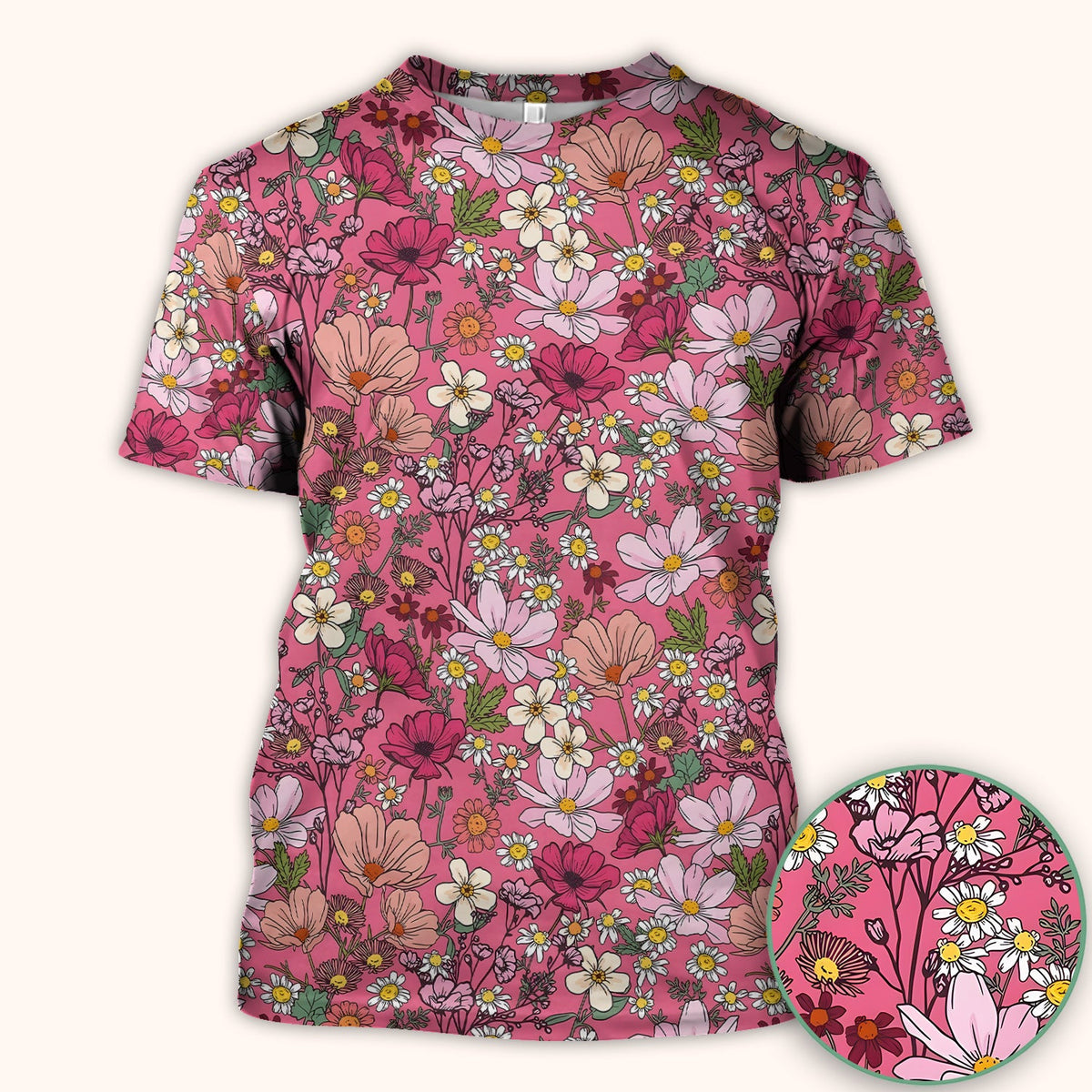 Pink Daisy Wildflower Nurse Scrub Top