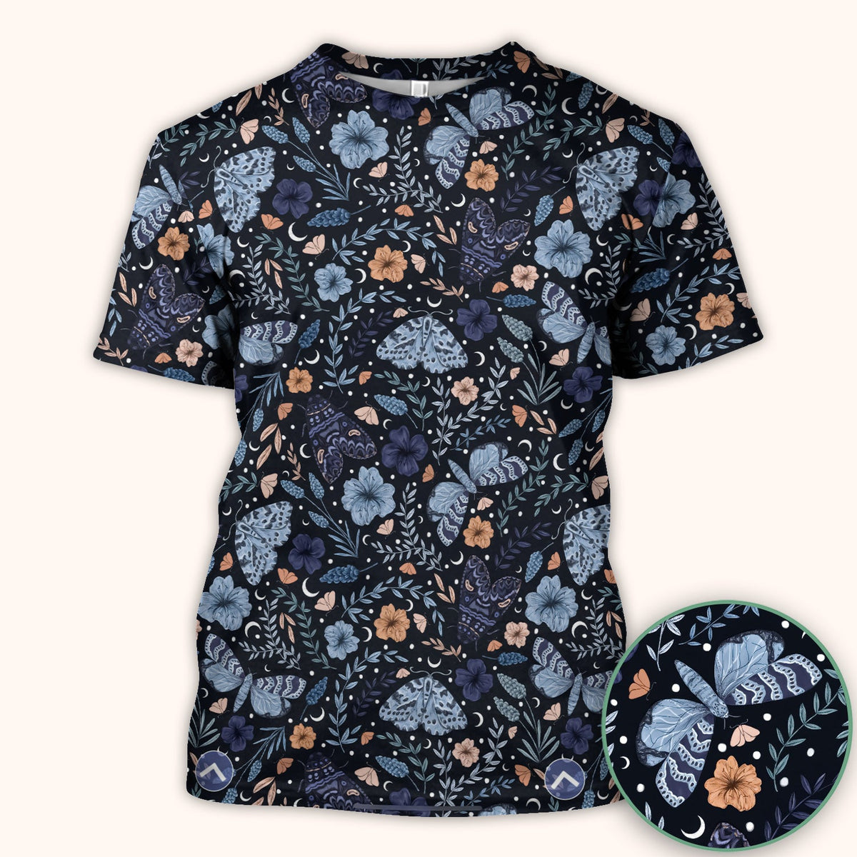 Night Moth Butterfly Floral Nurse Scrub Top