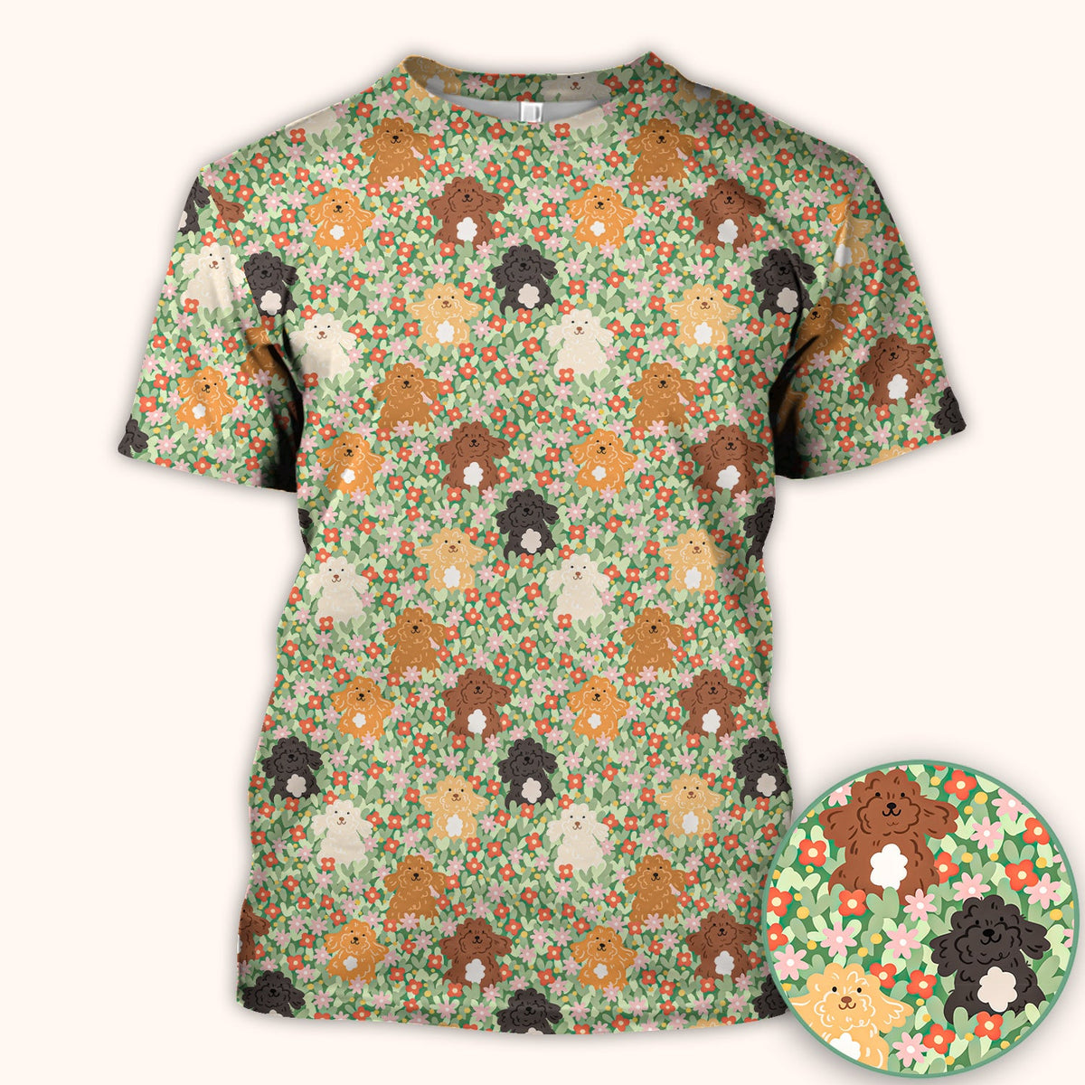 Poodle Dogs Floral Nurse Scrub Top