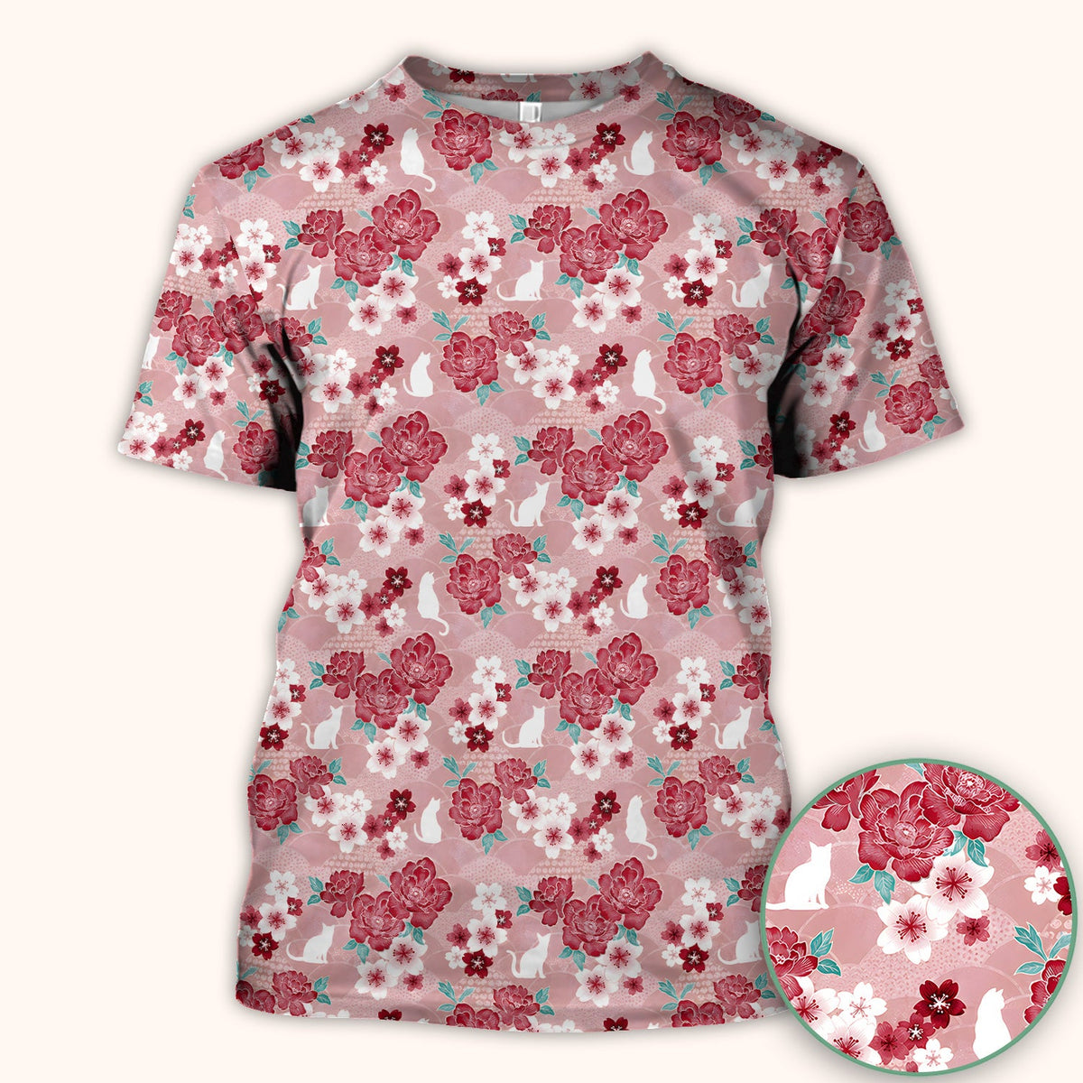 Floral White Cat Nurse Scrub Top