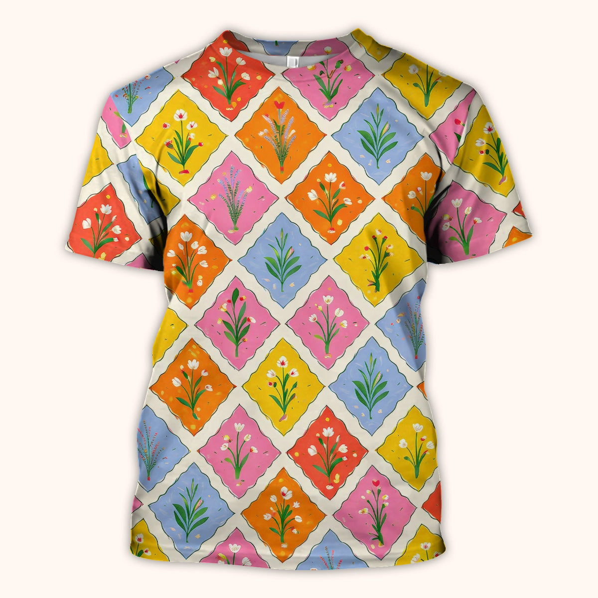 Colorful Floral Tile Nurse Scrub Top